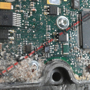 Generation 4 Haldex Controller ECU circuit board showing corrosion and build up of salt deposits